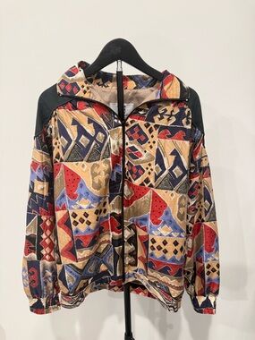 Oleg Cassini Vintage Silk Windbreaker Multicolor with Purple Accent